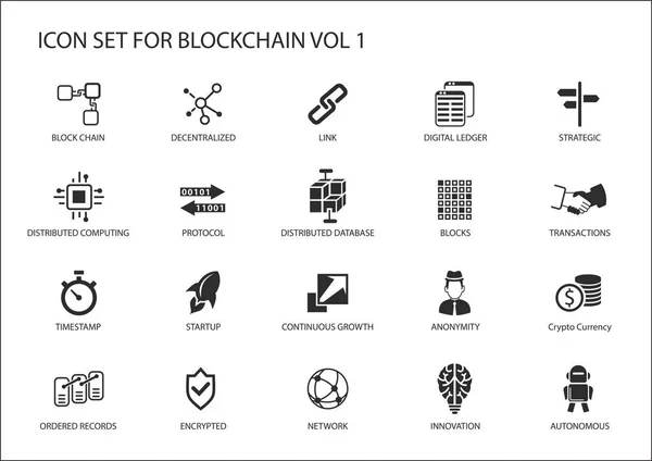 Set di icone vettoriali blockchain — Vettoriale Stock