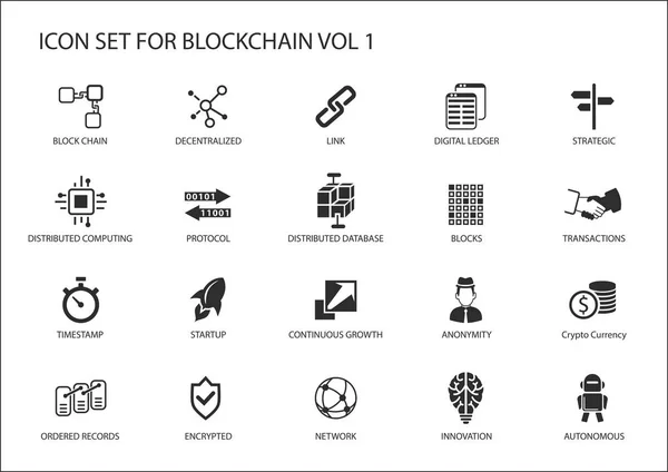 Blockchain vector Ikonuppsättning — Stock vektor