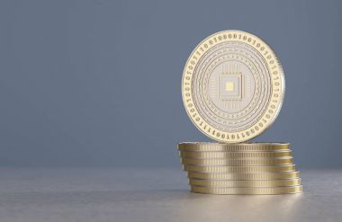 Gümüş sikke yığını sanal Kripto para birimi, bitcoin ve blockchain teknoloji için örnek