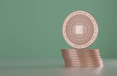 Sanal Kripto para birimi, bitcoin ve blockchain teknoloji için örnek olarak bakır sikke yığını