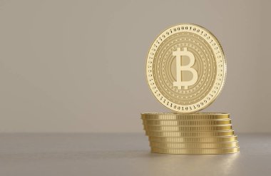 Altın bitcoins metal kat arka plan bulanık ile sanal Kripto para birimi için kavram olarak yığını