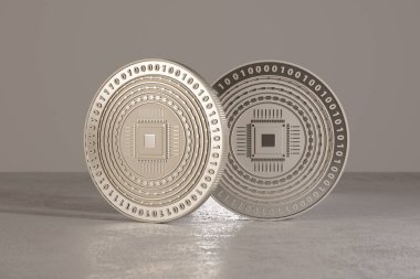 Dijital Kripto-para gümüş metal katta sanal para birimi ve fin-tech için örnek olarak ayakta