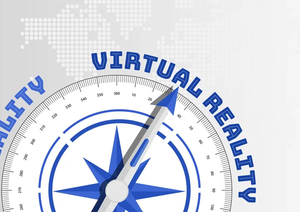 Virtuele realiteit concept met kompas wijst naar tekst — Stockvector