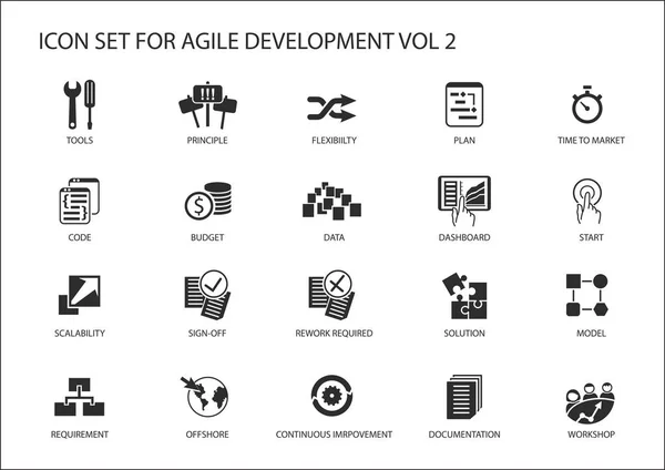 Conjunto de ícones de vetor de desenvolvimento de software ágil — Vetor de Stock