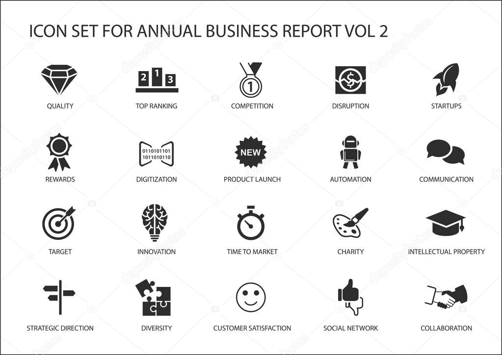 Simple flat design business icons for annual company business report