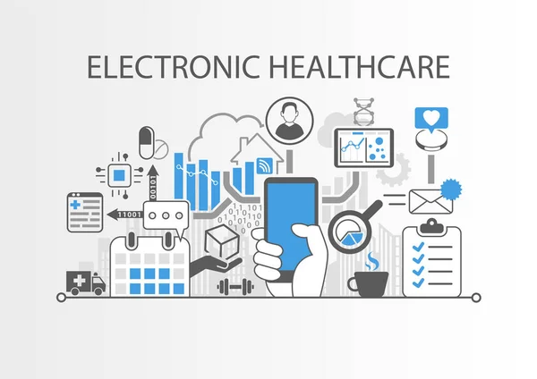 Elektronische Gesundheitsfürsorge oder elektronische Gesundheitsfürsorge — Stockvektor