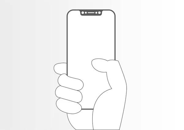 Line icon of frameless / bezel-free smart phone in hand — Stock Vector