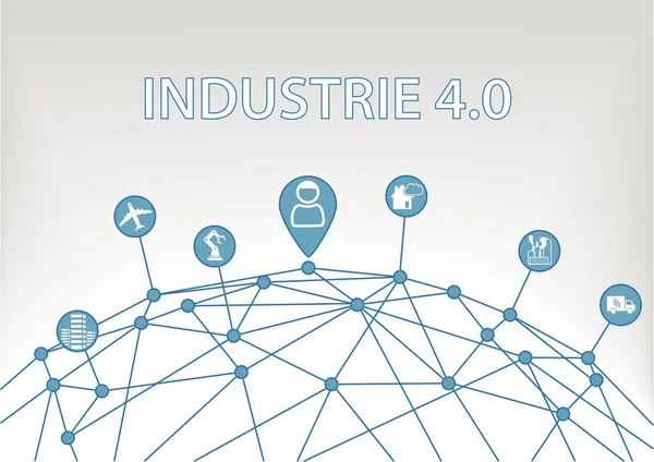 Industrie 4.0 Texto auf weiem Hintergrund als Vektor Ilustração mit Símbolo von vernetzen Objekten . — Vetor de Stock