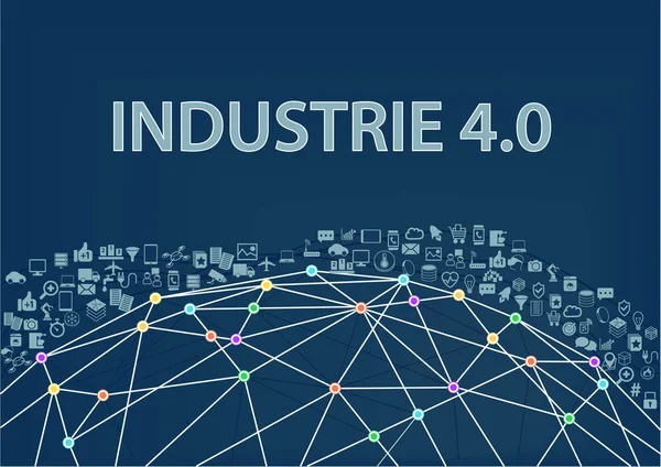 Industrie 4.0 Vektor Illusztráció mit vernetzen Welt und Objekten — Stock Vector