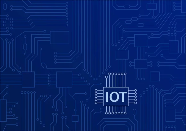 Testo IOT visualizzato sul circuito stampato con sfondo blu. Illustrazione vettoriale del concetto di Internet delle cose — Vettoriale Stock