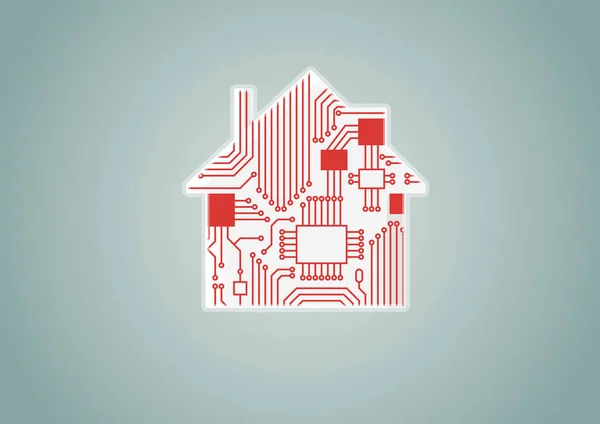 Smart Home Automation Konzept als Beispiel für Digitalisierung - Vektorabbildung des digitalen Hauses mit Leiterplatte. — Stockvektor