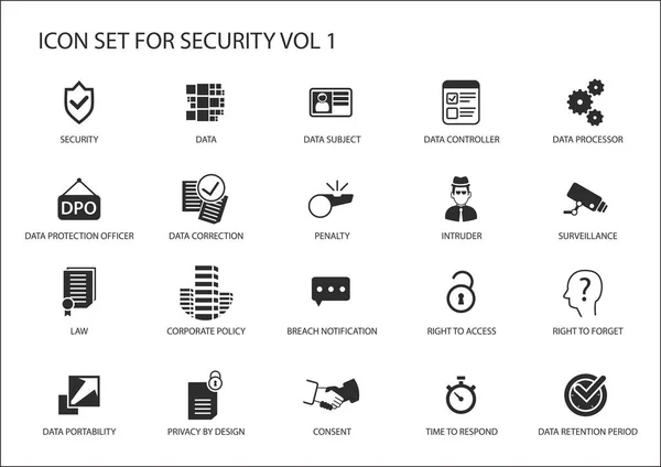 Seguridad Los Datos Iconos Generales Regulación Protección Datos — Vector de stock