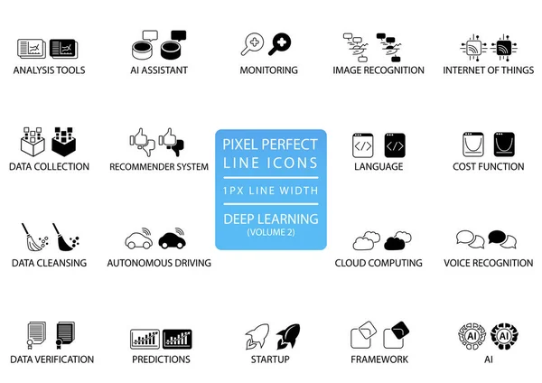 Pixel Perfekte Thin Line Icons Und Symbole Für Tiefes Lernen — Stockvektor