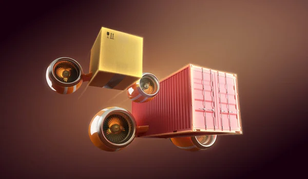 Vracht en container dringende vrachtvervoer en verzending, lokale levering en wereldwijd transport. 3D illustratie — Stockfoto