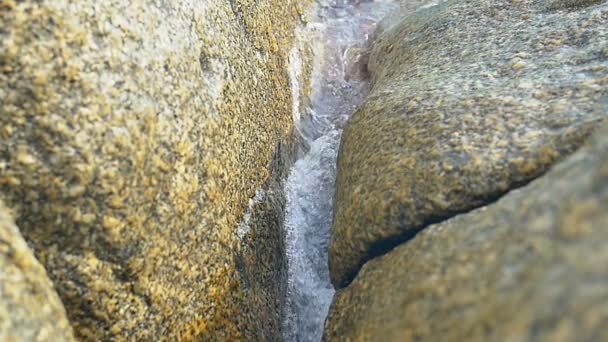 Bølger styrter ned på sten i havet. Slowmotion close-up – Stock-video