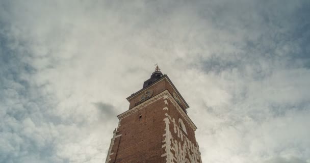 Старе місто Hall башта з годинником. Тлі хмар. Timelapse — стокове відео
