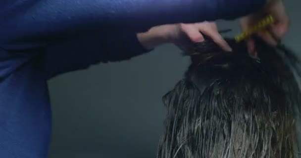 Žena stylista česání vlasů. Příprava vlasů — Stock video