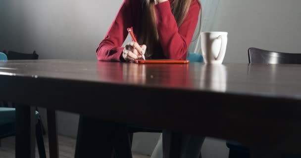 Talentueuse créatrice innovante jolie assise et travaillant au bureau. Jeune femme contemporaine écrivant, dessinant et utilisant un stylo avec tablette numérique. Attractive fille crée des illustrations numériques — Video