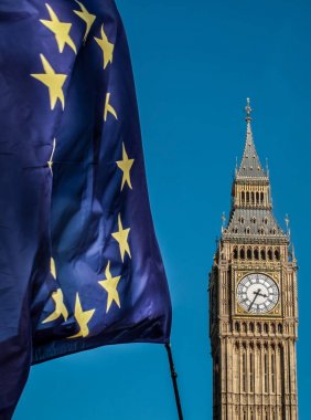 European Union flag in front of Big Ben, Brexit EU clipart