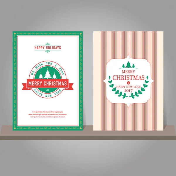 Weihnachtsgrußkarte oder Einladungsset. Vintage-Design. — Stockvektor