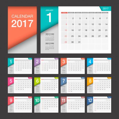2017 takvim. Modern tasarım şablonu. Hafta Pazar günü başlar.