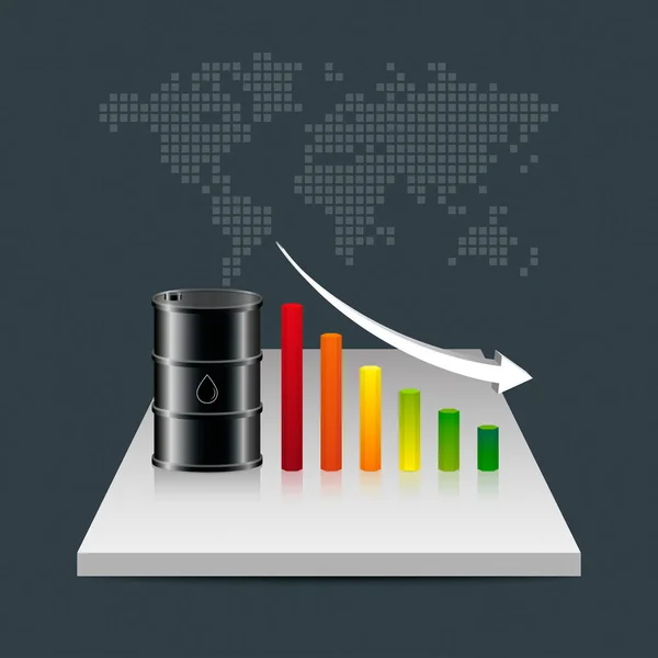 Concepto de industria petrolera. Precio del petróleo cayendo gráfico con el mundo ma — Vector de stock