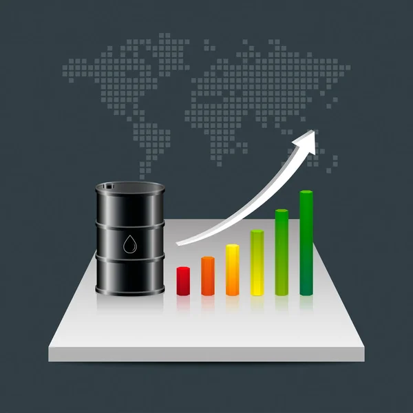Concepto de industria petrolera. Precio del petróleo creciendo gráfico con mapa del mundo — Vector de stock