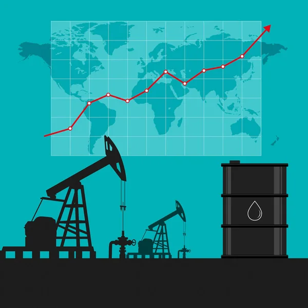 Concept d'industrie pétrolière. Prix du pétrole en croissance graphique et graphique avec — Image vectorielle