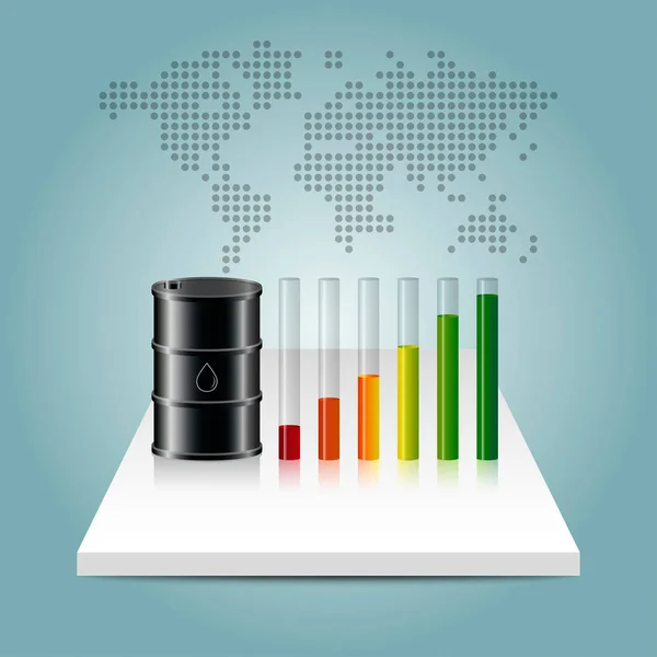 Έννοια βιομηχανία πετρελαίου. Η τιμή του πετρελαίου μεγαλώνοντας γράφημα με παγκόσμιο χάρτη — Διανυσματικό Αρχείο