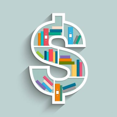 Dolar işareti ile renkli kitap şeklinde Bookshelf.