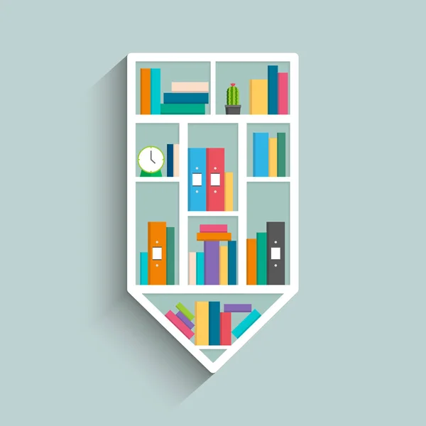 Estantería en forma de lápiz con libros de colores . — Vector de stock