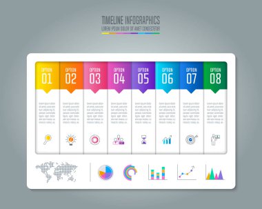 8 seçenekleri ile Timeline Infographic iş kavramı.