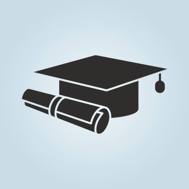 Eğitim simgesi. Mezuniyet kep ve diploma sembolü. 