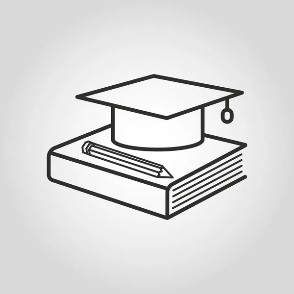 Icono de educación. Tapa de graduación, libro y lápiz símbolo . — Vector de stock