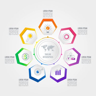 Infographic tasarım iş kavramı ile 7 seçenekleri.