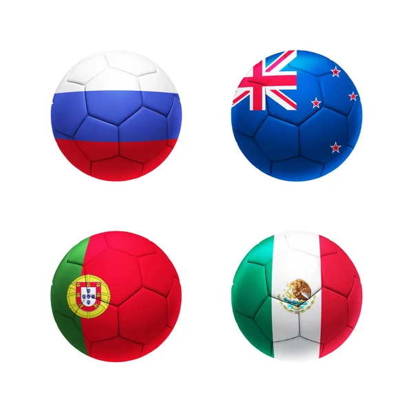 3D ποδόσφαιρο μπάλα ομάδα Α με τη Ρωσία, Νέα Ζηλανδία, Πορτογαλία, Mexic — Φωτογραφία Αρχείου