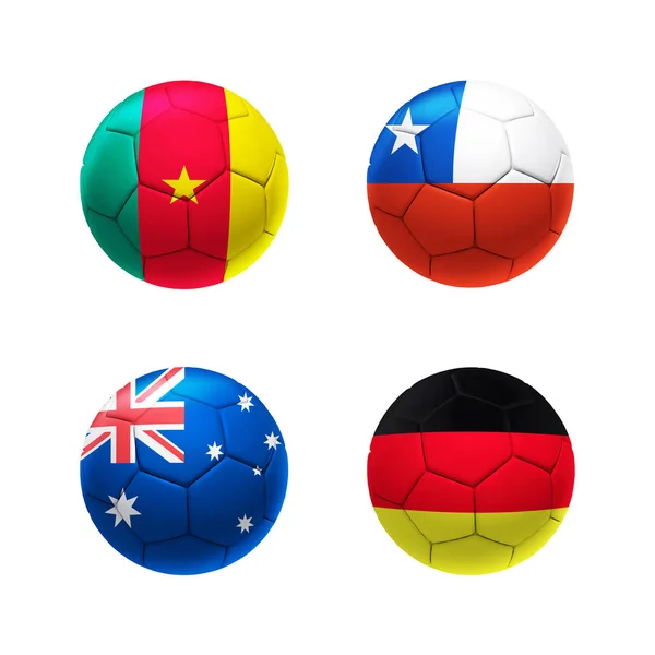 3D ποδόσφαιρο μπάλα ομάδα Β με το Καμερούν, η Χιλή, η Αυστραλία, η Γερμανία — Φωτογραφία Αρχείου