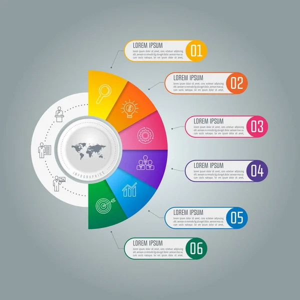 Časová osa infografika obchodní koncept s 6 možnosti. — Stockový vektor