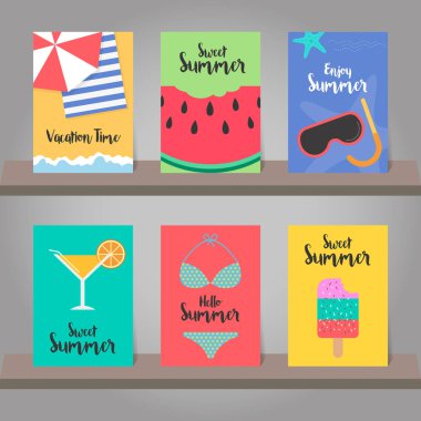 Yaz arka plan şablonu tasarım kümesi. Vektör illustratio