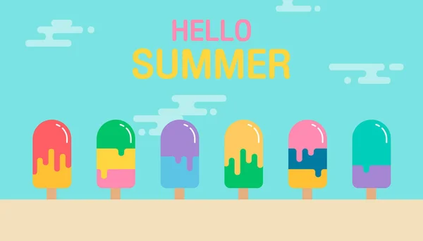 Hallo Sommer Hintergrund. farbenfrohe Eiscreme-Ikone. vect — Stockvektor