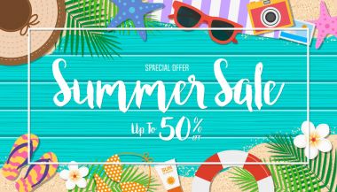 Yaz satış arka plan. Sezon tatil, hafta sonu. Vektör Illustr