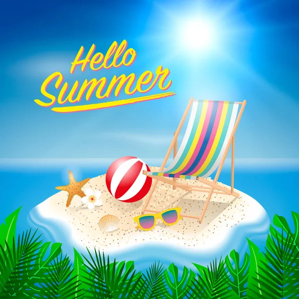 Hello nyári háttér. Beach island háttér elemekkel. — Stock Vector