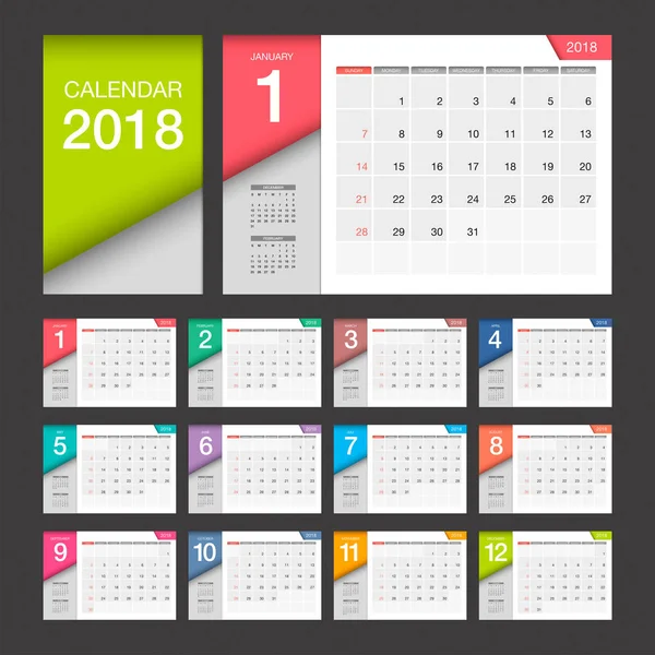 2018 日历。桌子上的日历现代设计模板. — 图库矢量图片