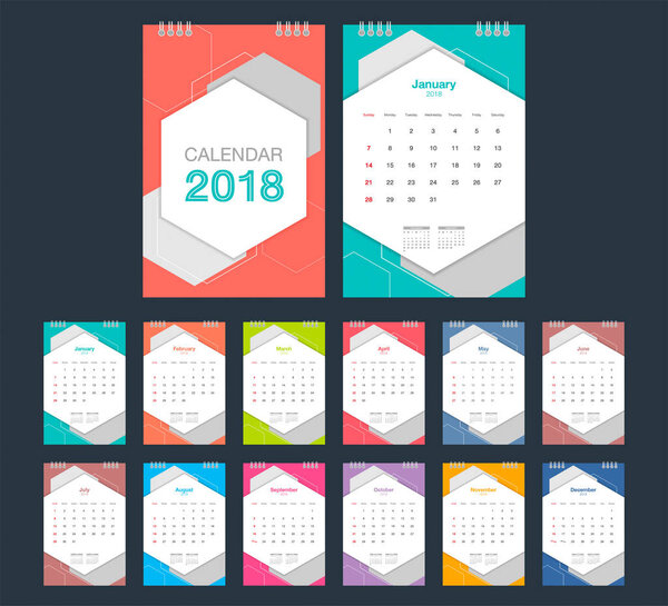 2018 Calendar. Desk Calendar modern design template.