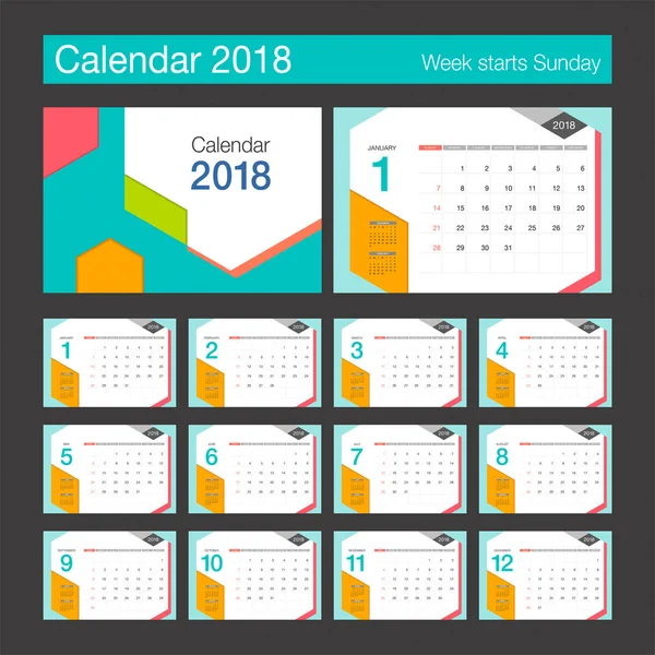 Calendrier 2018. Calendrier de bureau modèle de conception moderne . — Image vectorielle