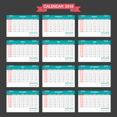 2018 takvim. Resepsiyon takvim modern tasarım şablonu.