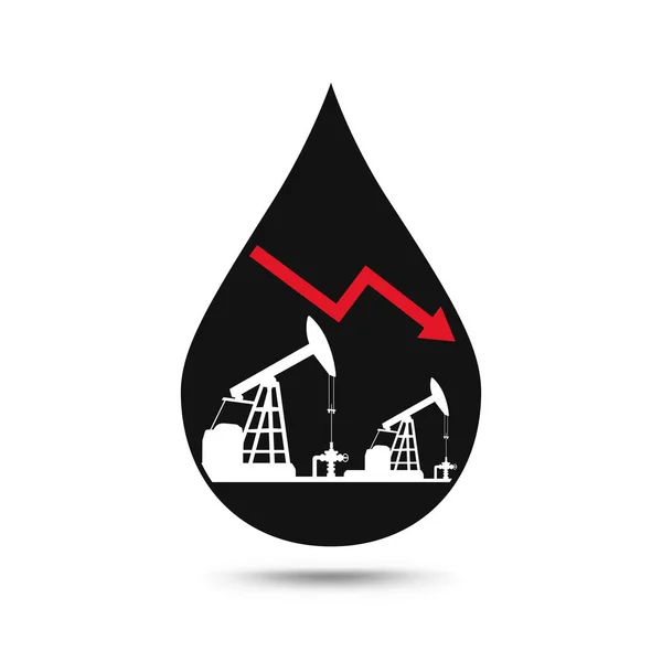 Έννοια βιομηχανία πετρελαίου. Η τιμή του πετρελαίου πέφτει κάτω από το γράφημα με petroleu — Διανυσματικό Αρχείο