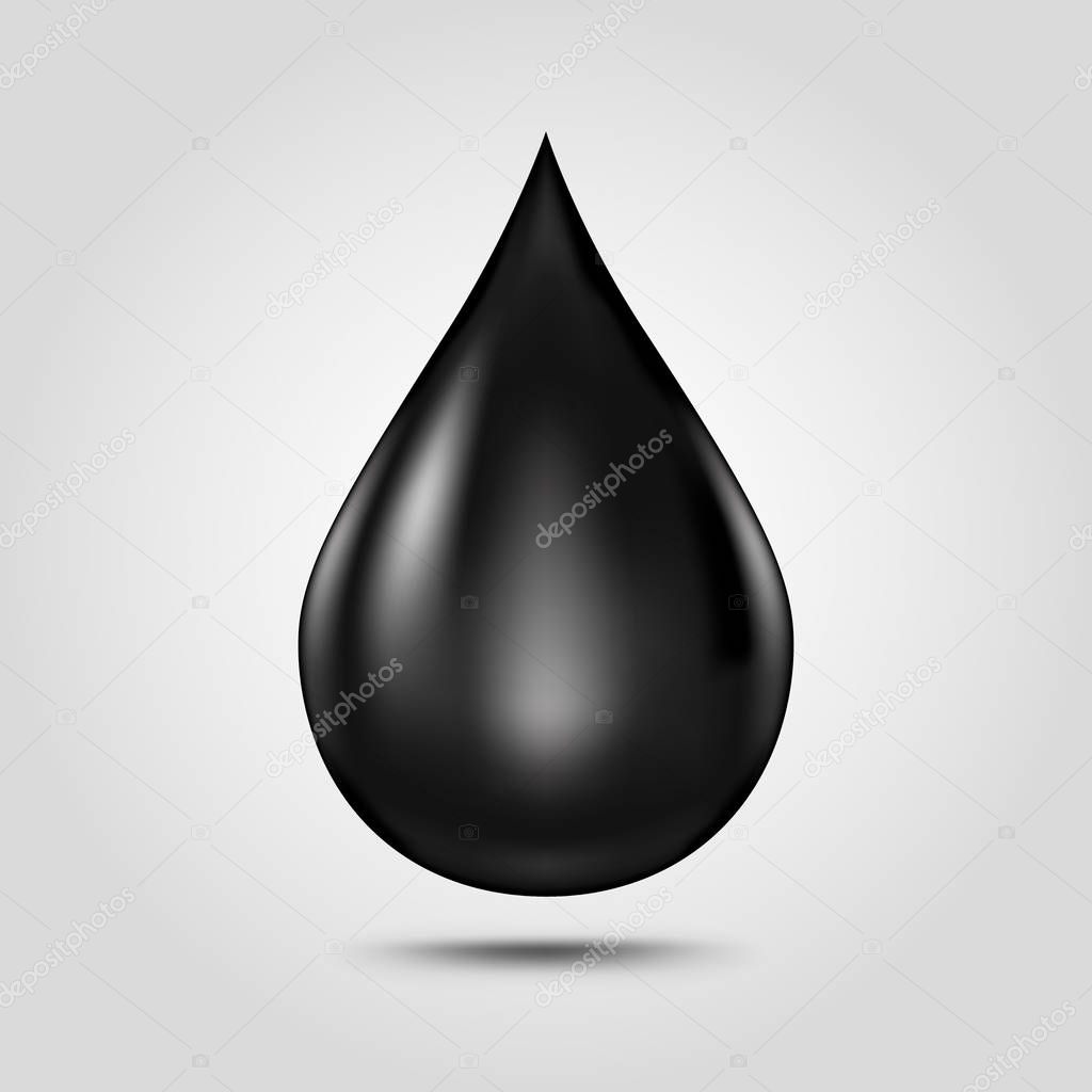 Black oil drop isolated on light grey background.