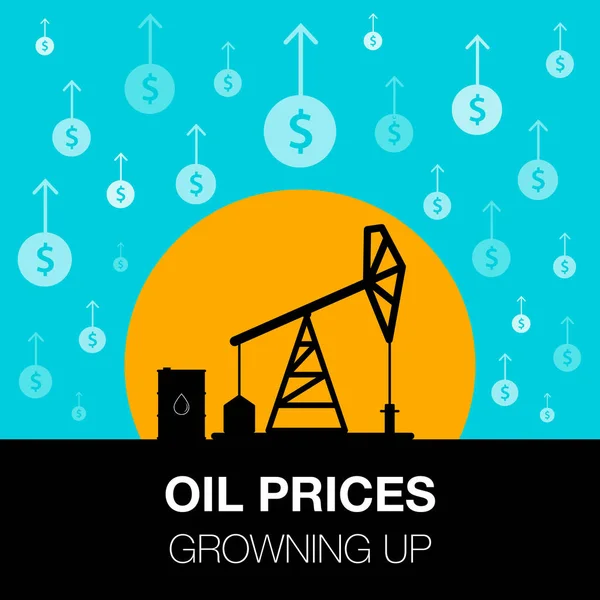 Concepto de industria petrolera. Precio del petróleo creciendo con moneda de dólar y — Vector de stock