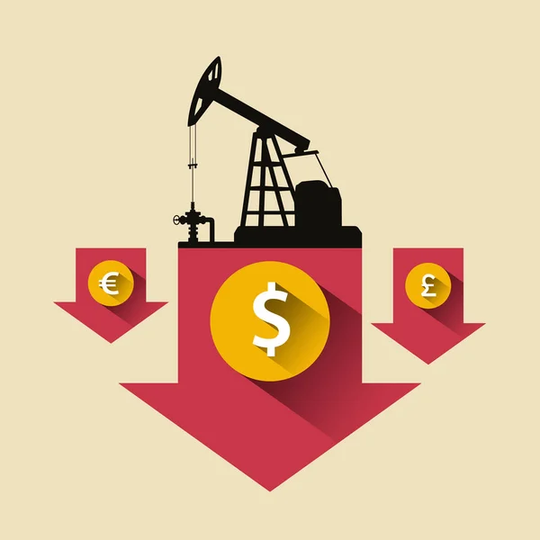 Concepto de industria petrolera. Precio del petróleo cayendo flecha abajo con petroleu — Vector de stock